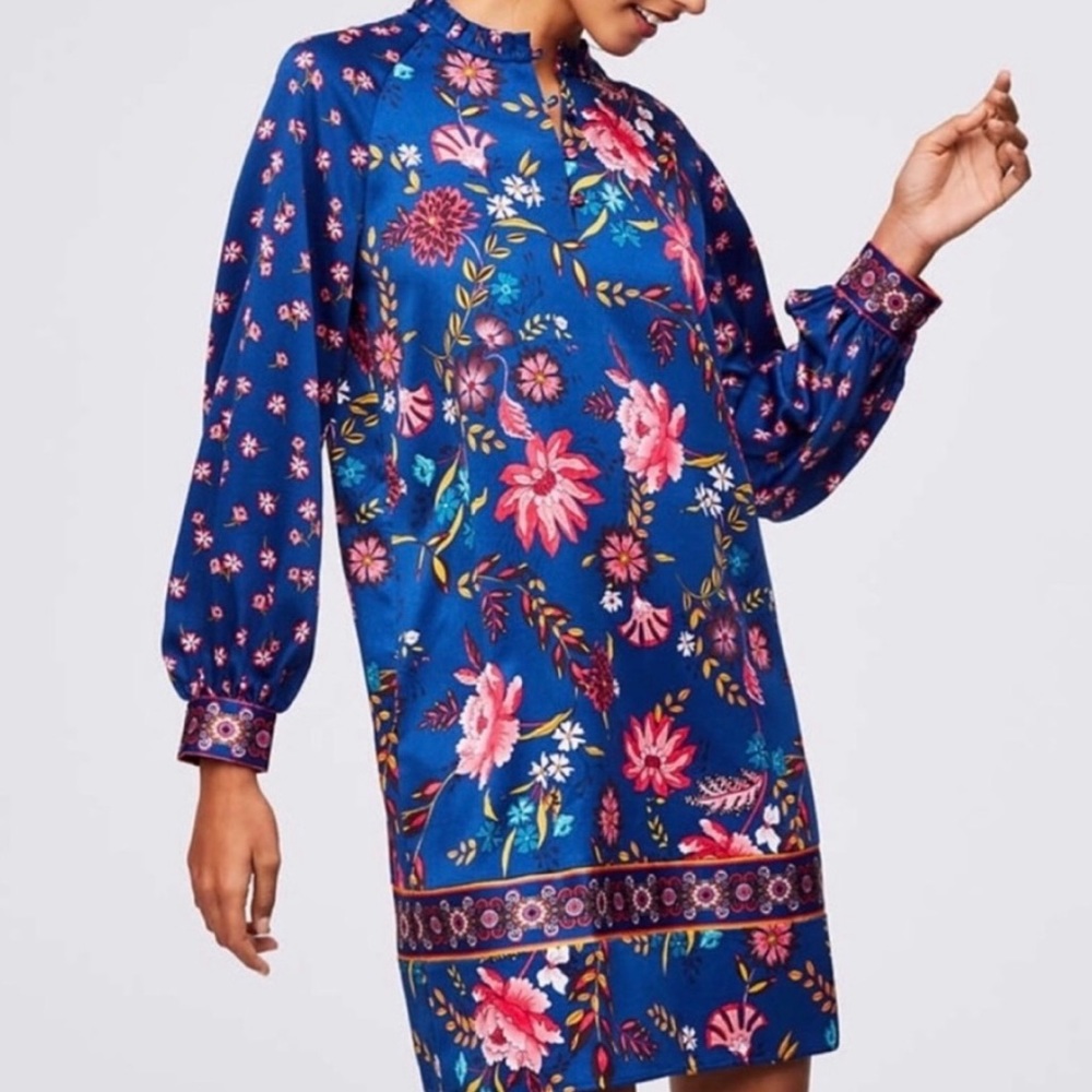 LOFT Wildflower Satin Mock Neck Dress Size Small